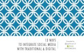 15 Ways to Integrate Social Media with Traditional & DigitalTO INTEGRATE SOCIAL MEDIA WITH TRADITIONAL & DIGITAL Presented by ... charities, etc.) Exhibits Digital Website / Blog Google