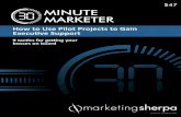 $47 MINUTE MARKETER...With SEO, for example, lifts often take time to appear in search engine rankings and traffic. This is why you must not guarantee immediate success, as testing