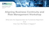 Aligning Business Continuity and Risk Management Workshop · Aligning Business Continuity and Risk Management Workshop What are the Opportunities for Functional Alignment And How