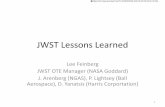 JWST Lessons Learned - NASA · 2018-07-31 · JWST lessons learned • In thinking about what actually drove things on JWST, there are five major areas that are critical to evaluate