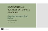 Disadvantaged Business Enterprise Program€¦ · DISADVANTAGED BUSINESS ENTERPRISE PROGRAM Fiscal Year 2020-2022 Goal Update Open House Meeting August 13, 2019. FY2020-2022 DBE GOAL