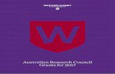 Australian Research Council Grants Brochure€¦ · Australian Research Council Grants for . 2017. Western Sydney University has been successful . in winning $5,104,500 in Australian