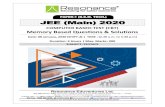 PAPER-1 (B.E./B. TECH.) JEE (Main) 2020 · | JEE MAIN-2020 | DATE : 08-01-2020 (SHIFT-2) | PAPER-1 | MEMORY BASED | PHYSICS Resonance Eduventures Ltd. Reg. Office & Corp. Office :