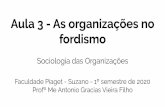 Aula 3 - As organizações no fordismo · Aula 3 - As organizações no fordismo Sociologia das Organizações Faculdade Piaget - Suzano - 1º semestre de 2020 ... Revista de Administração