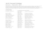 ACE Award Listing - ASHA ACE Award Listing January... · 2013-11-26 · ACE Award Listing January - September 2013 During this period, the following ASHA members and /or certificate