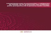 Gobierno de México | Secretaría de Salud COVID-19...del embarazo, parto, puerperio y de la persona recién nacida. Versión 1: 10 1de abril de 2020. Durante la pandemia de COVID-19,