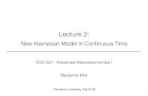 2cm Lecture 2: [1ex] New Keynesian Model in Continuous ... · Comparison to Literature • Note:my formulation uses quadratic price adjustment costs as in Rotemberg (1982) • Different