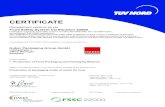 CERTIFICATE · 2019-01-31 · Food Safety System Certification 22000 Certification scheme for food safety systems including ISO 22000:2005, ISO / TS 22002-4:2013 ... TÜV NORD CERT