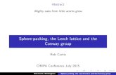 Sphere-packing, the Leech lattice and the Conway groupcimpa2015algebraicreptheory.weebly.com/uploads/1/2/... · Indispensable references 1. H.S.M. Coxeter, Introduction to Geometry