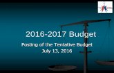 Posting of the Tentative Budget July 13, 2016€¦ · Presentation on Budget Forecast June 8, 2016 Presentation on the “Story of the 2016-17 Budget” July 13, 2016 Approval to