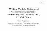 ‘Writing Module Outcomes/ Assessment Alignment’ Wednesday ... · – Programme and module learning outcomes – Module learning outcomes and assessment strategies – Learning