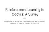 Reinforcement Learning in Robotics: A Surveycse.unl.edu/~lksoh/Classes/CSCE475H_Spring16/seminars/...Reinforcement Learning Provides feedback in terms of a scalar objective function