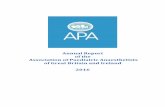 APA Annual Report 2016 - European Society for Paediatric … · 2016-09-27 · RCoA. Having a Paediatric Anaesthetist in this role is I think a first, and we have already had several