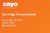 Earnings Presentation › ... › Zayo_FY2019Q4_Earnings_Presentation-(Final).pdf · Earnings Presentation Fiscal Year 2019 Q4 NYSE: ZAYO @ZayoGroup Zayo Orange RGB: 245|130|32 HEX: