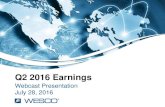 Q2 2016 Earnings - WESCO Investor Relationswesco.investorroom.com/download/06+Q2+2016+Webcast... · • Q2 2016 Sales − Organic sales down 10% versus prior year (down 9% in the