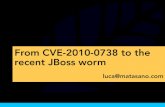 From CVE-2010-0738 to the recent JBoss worm...⌘ Insecure by default (JBoss AS 4.0, 5.1, early 6.x) ... CVE-2010-0738. CVE-2010-0738