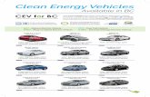 Clean Energy Vehicles - cevforbc.ca · Chevrolet Spark EV MSRP $32,445 BEV Electric range: 131km CEVforBC incentive: $5,000 BMW i8 MSRP $152,000 PHEV Electric range: 37km Cadillac