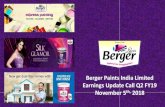 Berger Paints India Limited November 5th, 2018...Berger Paints India Limited Earnings Update Call Q2 FY19 November 5th, 2018 Q2 FY19 Performance GROWTH (%) - Standalone Q2 FY19 15.6