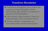 Transform Boundaries › courses › geo105 › Lecture 7 Plates 7.pdf · Transform Boundaries Transform boundaries occur where one segment of rigid lithosphere slides horizontally