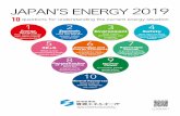 JAPAN'S ENERGY2019Primary energy sources：Oil, natural gas, coal, nuclear power, solar power, wind power, and other energy in their original forms. Energy self-suﬃciency ratio：