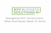 Navigating NYC Government: What Businesses Need To Kno · 2009-09-16 · • The Business Outreach Team can help businesses read and understand zoning maps b. Finding Space Contact