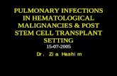 PULMONARY INFECTIONS IN HEMATOLOGICAL MALIGNANCIES …€¦ · STEM CELL TRANSPLANT SETTING Dr. Zia Hashim 15-07-2005. Hemopoietic stem cell transplant Types: Allogenic Autologous
