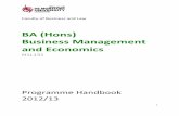 BA (Hons) Business Management and Economics · 2018-07-23 · Business Management and Economics. The aim is to allow students to develop rigorous skills in these complementary subject