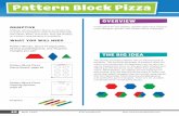 Pattern Block Pizza · Play Pattern Block Pizza! | Players: 2 Game pieces: One Pizza Game Board with yellow hexagons as pizzas 1-6 for each player Red, blue and green pattern blocks