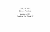 MATH 304 Linear Algebra Lecture 32: ReviewforTest2.yvorobet/MATH304-2017A/... · Problem2. Let V be a subspace of F(R) spanned by functions ex and e−x.Let Lbe a linear operator