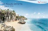 Q3 Results 2015/16 - TUI Group · 2020-06-03 · Turnover and Earnings (€m) Q3 15/16 Q3 14/15 % Turnover 3,843.3 4,071.3 -5.6 84.9 88.9 -4.5 Business development Q3 2015/16* Bridge