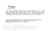 Minutes Council 24 03 2016 - Tshwane · 1 council minutes for approval at the 54th council meeting of the city of tshwane metropolitan municipality (third term of the city of tshwane),