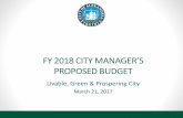 FY 2018 CITY MANAGER’S PROPOSED BUDGET · 2017-03-21 · Wednesday, April 5 7:00pm Budget Work Session: Accountable, Effective & Well-Managed Government Wednesday, April 19 7:00pm