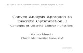 Convex Analysis Approach to Discrete Optimization, I ... · 1969 Convex network ow (electr.circuit) Iri 1982 Submodularity and convexity Frank, Fujishige, Lov asz 1990 Valuated matroid