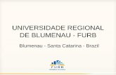 UNIVERSIDADE REGIONAL DE BLUMENAU - FURB · BLUMENAU •334 mil inhabitants; •130 km from Florianópolis; •Average temperature 20ºC; •Brazilian beer capital; •Oktoberfest.