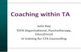 Coaching within TA · English, Fanita (1975) The Three Cornered Contract Transactional Analysis Journal 5:4 383-384 EATA Training and Examinations Handbook May 2016 Hay, Julie (2009)