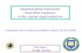 Quantum phase transitions: from Mott insulators to the cuprate …qpt.physics.harvard.edu/talks/rutgers_2004.pdf · 2004-02-28 · Outline A. “Dimerized” Mott insulators Landau-Ginzburg-Wilson
