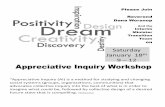 Appreciative Inquiry (AI) is a method for studying and changing … · 2014-04-08 · 1. tell me a story about a peak experience for you at BUUF 2. what do you value about what BUUF
