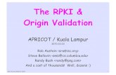 The RPKI & Origin Validation - APNIC€¦ · ARIN ARIN APNIC APNIC UUNET UUNET PSGnet PSGnet UUcust UUcust IIJ IIJ A Player (CA) Publishes All Certificates Which They Generate in