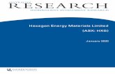 Hexagon Energy Materials Limited (ASX: HXG) · Investment Profile Share Price as at Jan 14, 2020 A$0.060 Issued Capital: Ordinary Shares 292.4 m Listed Options 0.0 m Unlisted Options