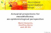 Actuarial projections for mesothelioma: an epidemiological … Clements.pdf · 2010-05-18 · Mesothelioma epidemiology 1. Incidence proportional to linear dose of asbestos ... Forecasting