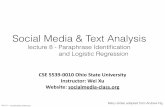 Social Media & Text Analysissocialmedia-class.org/slides_AU2019/lecture8_paraphrase_identificat… · Social Media & Text Analysis lecture 8 - Paraphrase Identiﬁcation and Logistic