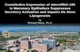 Constitutive Expression of microRNA -150 in Mammary ...Constitutive Expression of microRNA -150 in Mammary Epithelium Suppresses Secretory Activation and Impairs De Novo Lipogenesis