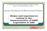 Status and experiences related to the implementation of ...gmo-crl.jrc.ec.europa.eu/.../Jordan-2012/UAE.pdf · Date palm-Date tree population in UAE is ~40 millions (8.5 m in Al-Ain).-UAE
