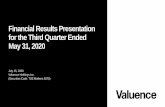 Financial Results Presentation for the Third Quarter …...2020 Valuence Holdings Inc. Financial Results for the Third Quarter Ended May 31, 2020 Nine months ended May 31, 2019 Nine