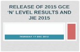 PowerPoint Presentation€¦ · RELEASE OF 2015 GCE ‘N’ LEVEL RESULTS AND JIE 2015 . PRESENTATION OUTLINE •Promotion and Retention Criteria •Polytechnic Foundation Programme