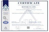 CERTIFICATECERTIFICATE This is to certify that theQuality Management Systemof KODAK I L LTD. 7, Hatnufa St.,Petach Tikva,Israel Has beenauditedand registered by SII-QCD as conforming