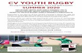 CV YOUTH RUGBY · 2020-03-06 · CV YOUTH RUGBY. Serving Cumberland, Dauphin, Perry and York Counties. SUMMER 2020. TAG RUGBY (BOYS AND GIRLS GRADES 1 TO 7) TACKLE RUGBY (BOYS GRADES