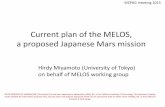 Current plan of the MELOS, a proposed Japanese Mars NOZOMI Mars Mission (1998) (did not arrive at Mars) Hayabusa asteroid mission (2003) Kaguya lunar mission (2007) Akatsuki Venus