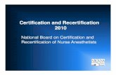 Certification and Recertification 20101. An overview of the National Board on Certification and Recertification (NBCRNA) and it’s role in the credentialing of nurse anesthetists.