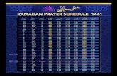RAMADAN PRAYER SCHEDULE 1441 - Mosque Foundation · Shawwal Lailatul Qadr ˜˚˛˝˙ ˆˇ˘˝ Eid al-Fitr ˝˙ ˚˘ RAMADAN PRAYER SCHEDULE 1441